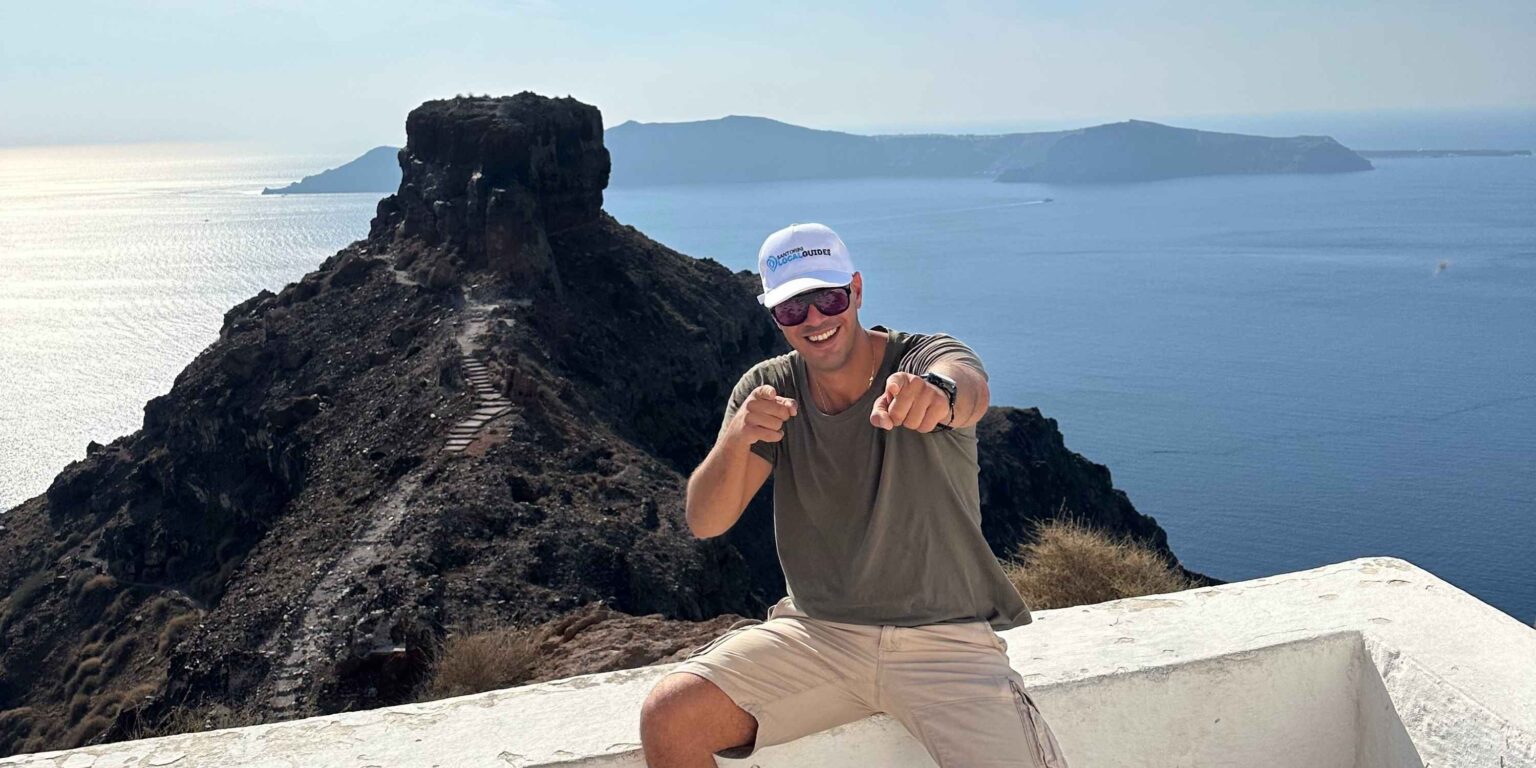 Local guide leading a group on the famous Santorini gems