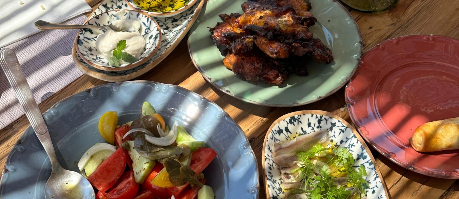 Traditional greek food with the best ingredients in our farm tour in Santorini